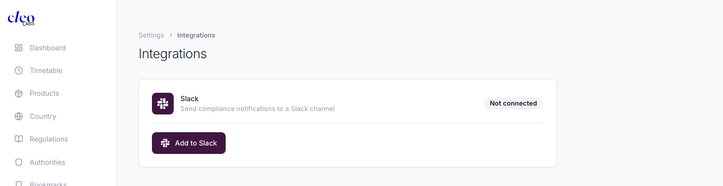Integrations page