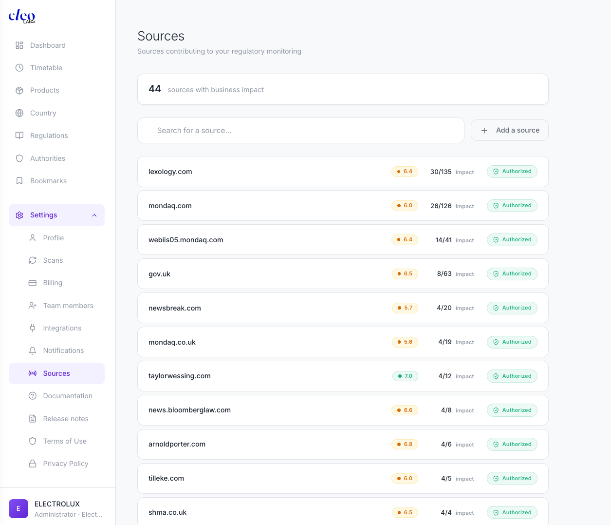 Sources settings